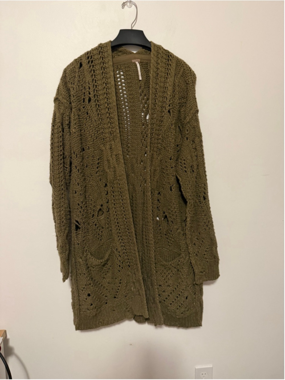 Free People Olive Green Open Knit Cardigan Sweater Women's SP Boho - Picture 3 of 6